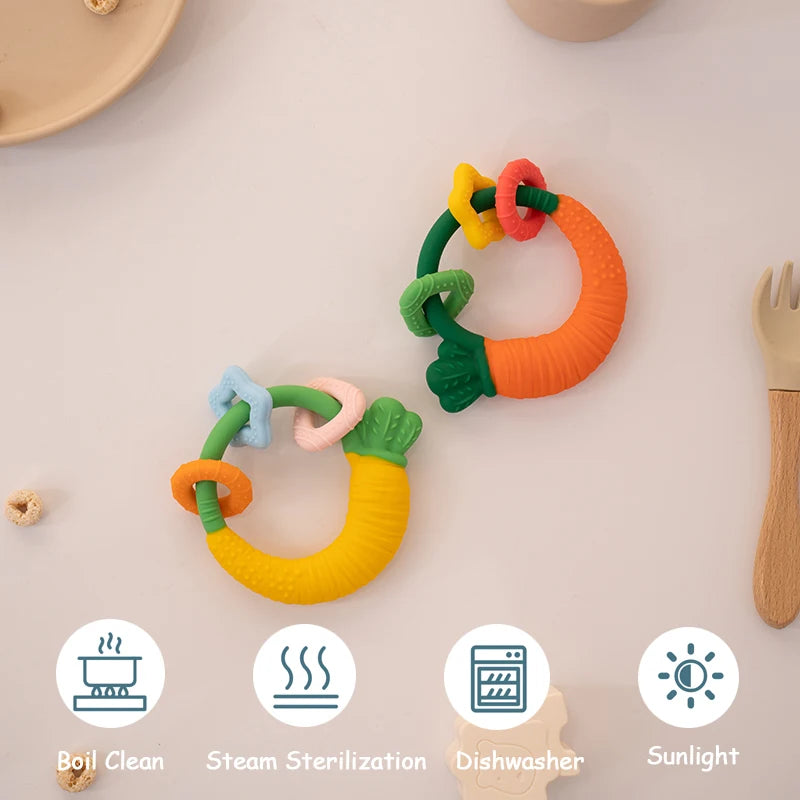 Food Grade Baby Silicone Teethers BPA Free Cartoon Carrot Infant Teething Chew Toys for Boys Girls Shower Gift Baby Accessories