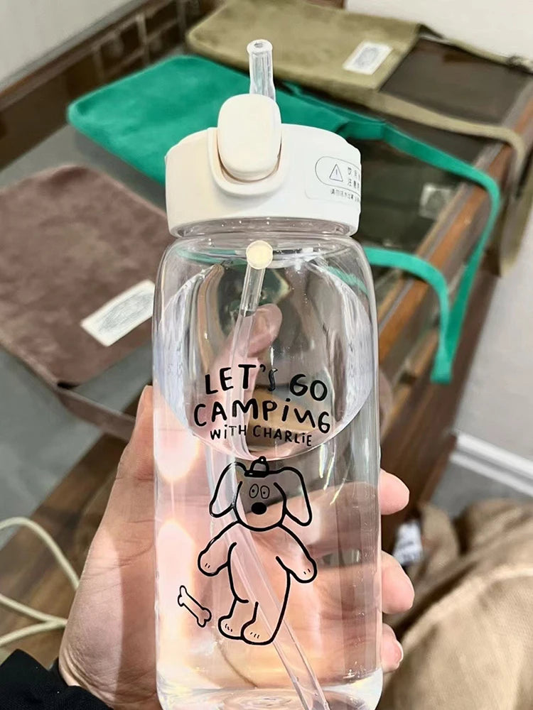 Plastic Water Bottle Water Cup With Straw Simple Large Capacity Portable Drop Resistant And Portable Cup Cartoon Ice Suction Cup