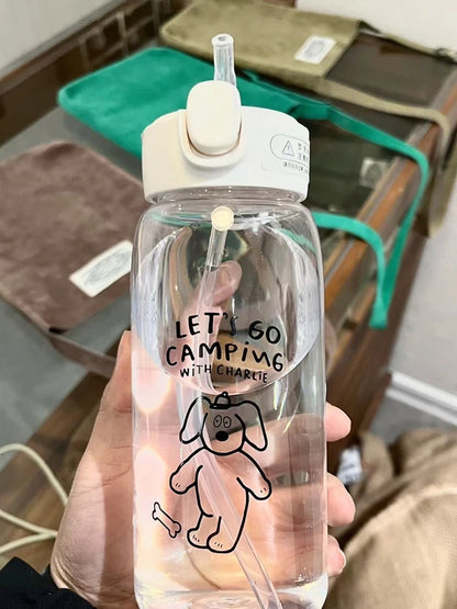 Plastic Water Bottle Water Cup With Straw Simple Large Capacity Portable Drop Resistant And Portable Cup Cartoon Ice Suction Cup
