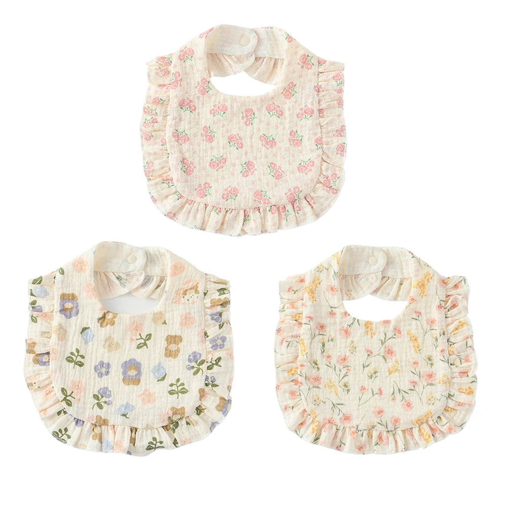3pcs Children Bib Set Cotton Muslin Toddler Baby Comfort Saliva Dorp Shape Towel Solid With Button Kid Bibs