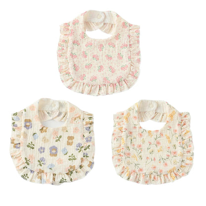 3pcs Children Bib Set Cotton Muslin Toddler Baby Comfort Saliva Dorp Shape Towel Solid With Button Kid Bibs