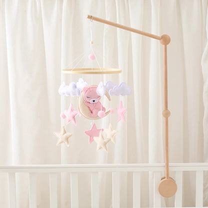 Crib Mobile Baby Wooden Bed Bell Baby Rattles Soft Felt Cartoon Bear Toys Hanger Crib Mobile Bed Bell Wood Toy Bracket Kid Gifts