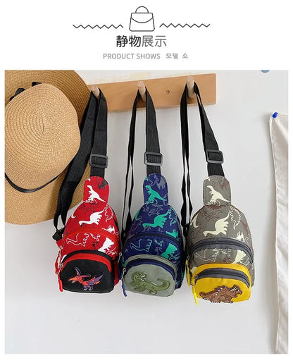 Kids Waist Bags Cartoon Dinosaur Print Outdoor Travel High Capacity Crossbody Zipper Bag Girl Boy Gift Children Chest Pouch Pack