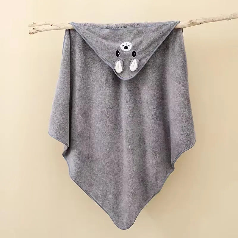 0-3Y Baby Shower Unisex Baby Bathrobe Flannel Cloak Cartoon Boy Girl Ultra-Soft Hooded Spa Robe Bath Towel Newborn Cover-Up