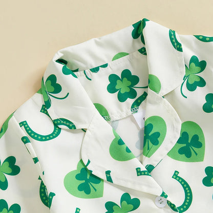 Infant Irish Pajama Set with Long Sleeve Button-up Tops and Pants for Toddlers - 2 Piece Sleepwear Outfit for Babies
