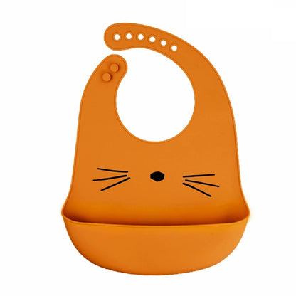 Cartoon Waterproof Soft Silicone Baby Bibs Adjustable Toddler Feeding Food Catcher Roll up Pocket Feeding Stuff Apron