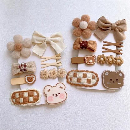 9pcs Cute Cartoon Plush Hair Clips Hair Ties Set Decorative Hair Accessories Holiday Gift For Girls