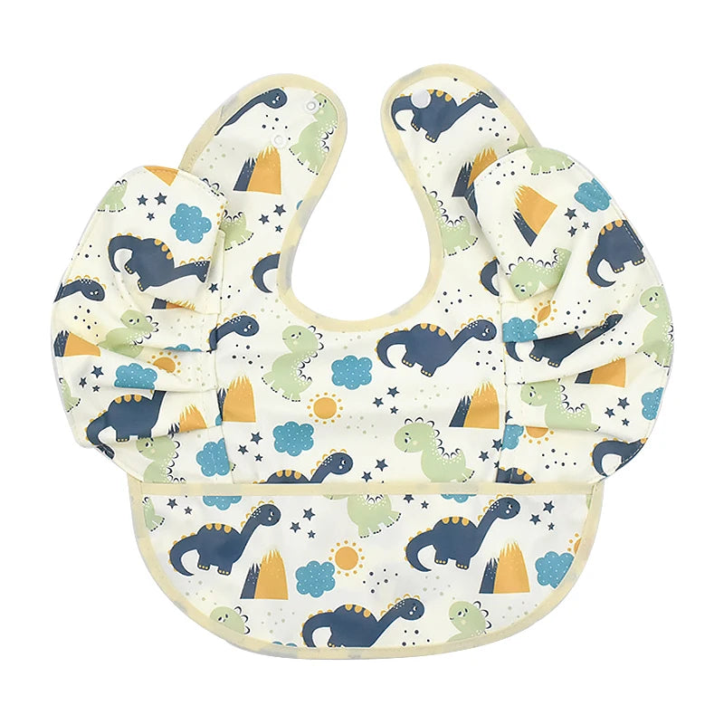 INS Nordic Style Baby Bibs Waterproof Short Sleeve with Pocket Feeding Waterproof Bib Easy Clean Cute Elephant Bibs Soft PU