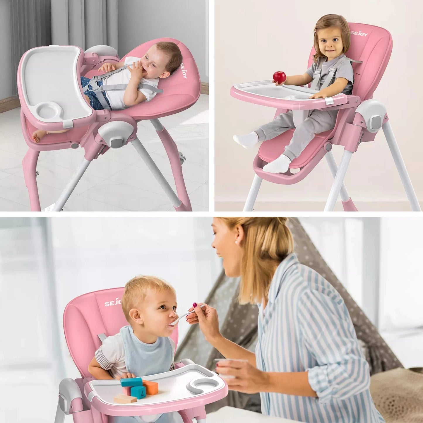 SEJOY Baby High Chair Infants Folding Convertible Removable Tray Adjustable Seat