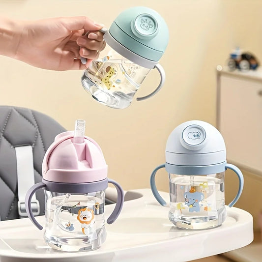 250ml/8oz Cute Cartoon Straw Cup with Handle, Gravity Ball, Sippy Cup, Perfect Water Bottle Gift for Outdoor Daily Use