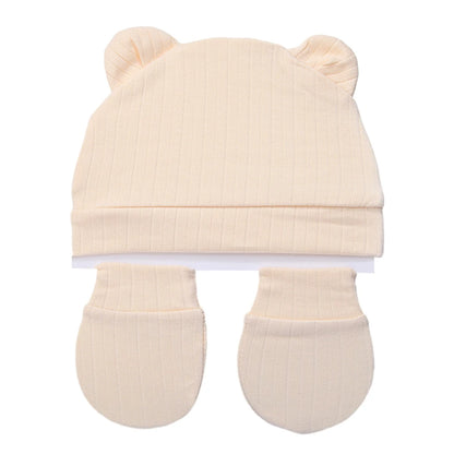 3Pcs/Set Cute Cotton Baby Hats Newborn Bonnet Gloves Mittens Beanies Bear Ear Shape Gift Photo Props Infant 0-3M Clothing
