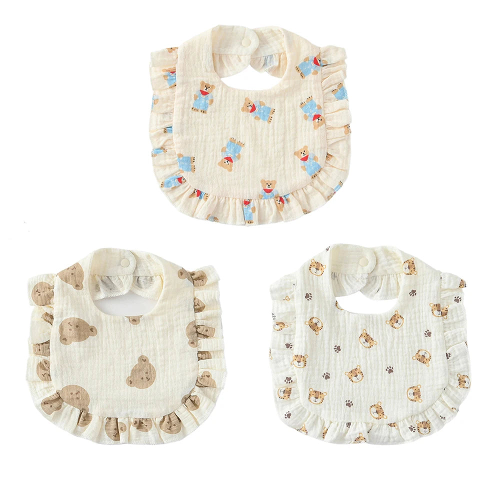 3pcs Children Bib Set Cotton Muslin Toddler Baby Comfort Saliva Dorp Shape Towel Solid With Button Kid Bibs