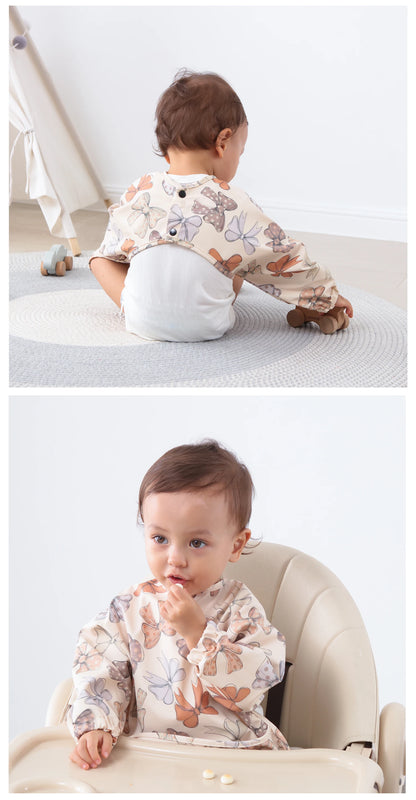 New Children Feeding Aprons Long sleeve Baby bib with Pocket Full Cover Baby Bibs with Pocket waterproof long sleeve bibs