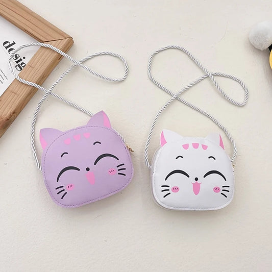 New Outdoor Kids Shoulder Bag PU Leather Cartoon Girls Princess Handbag Cute Cat Travel Baby Mini Coin Purse Messenger Bags