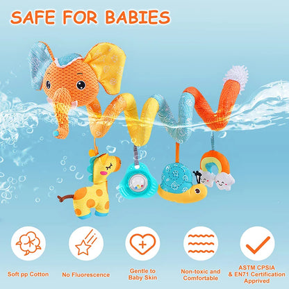 Car Seat Toys for Babies Rattle Mirror Crinkle Squeaky Carseat Stroller Toys 0-6 Months Developmental Newborn Baby Girl Gifts
