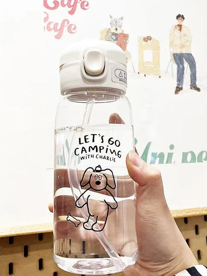 Plastic Water Bottle Water Cup With Straw Simple Large Capacity Portable Drop Resistant And Portable Cup Cartoon Ice Suction Cup