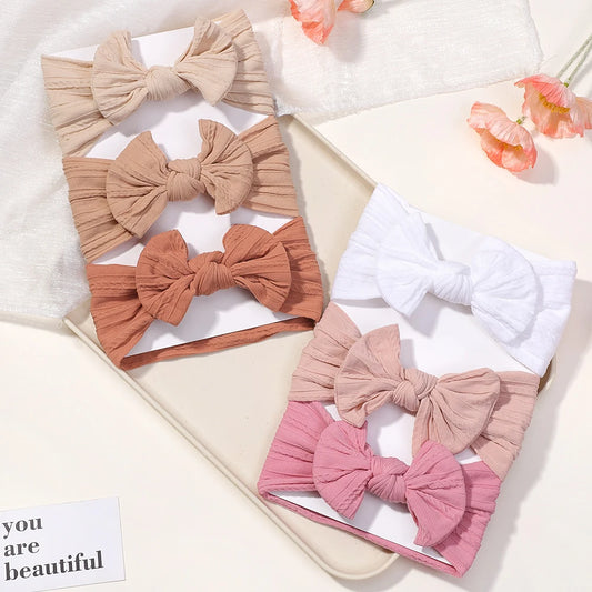 3Pcs Solid Color Baby Headband Bow Children Hair Band Elastic Nylon Newborn Headbands Soft Turban Headwrap Kid Hair Accessories