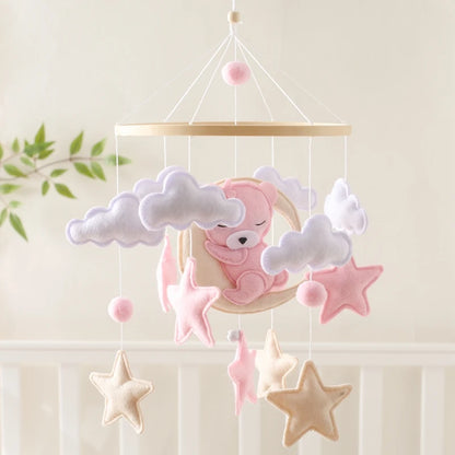 Crib Mobile Baby Wooden Bed Bell Baby Rattles Soft Felt Cartoon Bear Toys Hanger Crib Mobile Bed Bell Wood Toy Bracket Kid Gifts