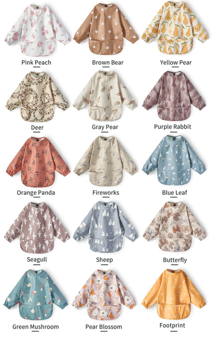 New Children Feeding Aprons Long sleeve Baby bib with Pocket Full Cover Baby Bibs with Pocket waterproof long sleeve bibs