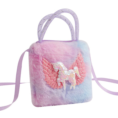 Unicorn Cartoon Plush Shoulder Bag for Kids Crossbody Bag for Kindergarten Girls Portable Outdoor Small Square Coin Bag Wallet