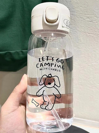 Plastic Water Bottle Water Cup With Straw Simple Large Capacity Portable Drop Resistant And Portable Cup Cartoon Ice Suction Cup