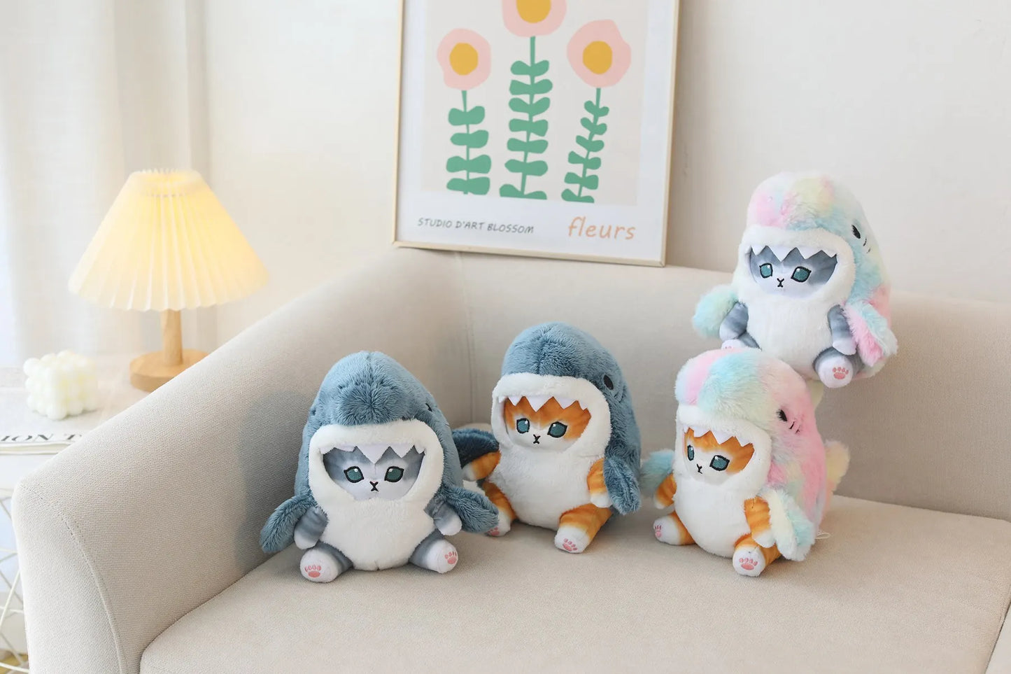 22/33/55cm Cat Shark Kawaii Room Decoration Cartoon Toys For Children Huggable Pillow Christmas Gift Sofa Cushion