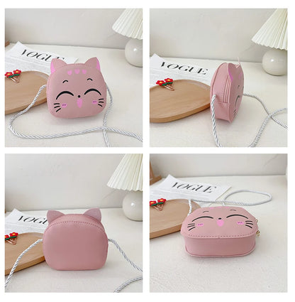 New Outdoor Kids Shoulder Bag PU Leather Cartoon Girls Princess Handbag Cute Cat Travel Baby Mini Coin Purse Messenger Bags