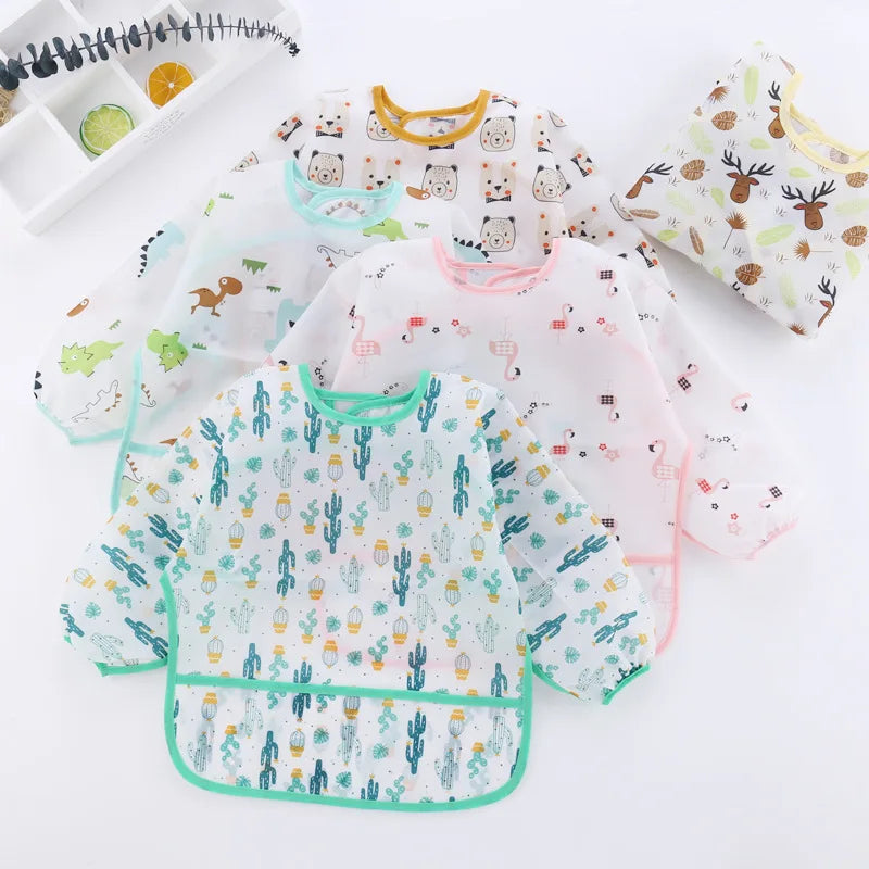 Baby Bibs Cute Children Baby Stuff Toddler Waterproof Long Sleeve Art Smock Feeding Bib Apron for Kids