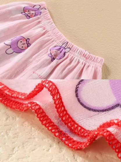 Summer Camisole Sling Tops+Shorts 2-Piece Set Girl's Soft Cotton Pajamas Fashion Cartoon Print Kids Home Clothes Casual Suit New