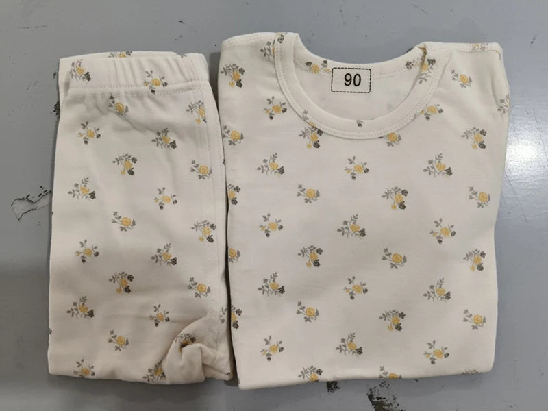 Kids Pajama Set Pure Cotton Cartoon Floral Boys Sleepwear Girls Loungewear Suit Children Sleep Set 1-6Y
