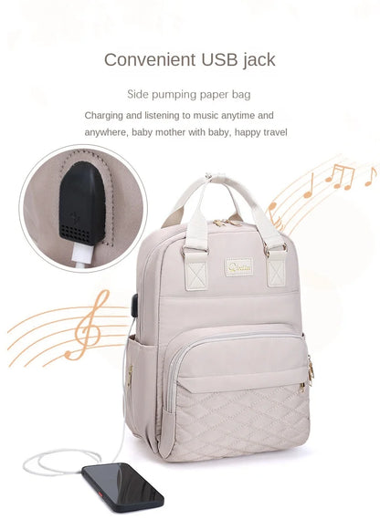 New Mommy Diaper Bags with Diaper Pad Nursing Bags Maternity USB Multifunctional Portable Large Baby Stroller Hanging Bag