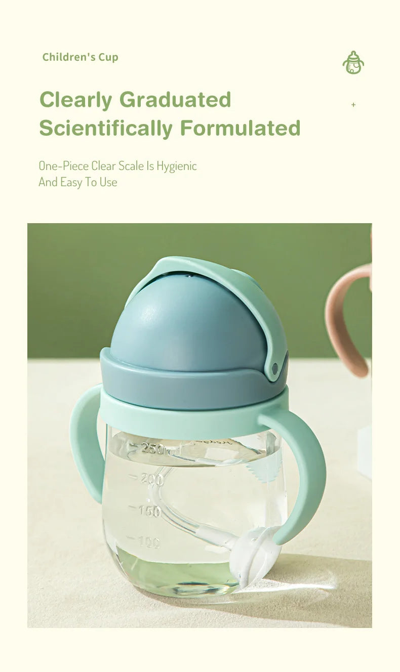 250ml Baby Feeding Cup with Straw Children Learn Feeding Drinking Bottle Animal Design Kids Training Cup with Straw BPA Free