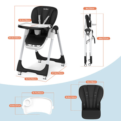 SEJOY Baby High Chair Infants Folding Convertible Removable Tray Adjustable Seat