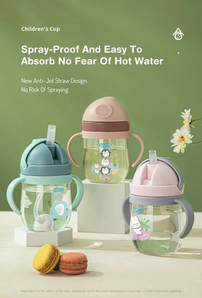 250ml Baby Feeding Cup with Straw Children Learn Feeding Drinking Bottle Animal Design Kids Training Cup with Straw BPA Free