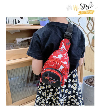 Kids Waist Bags Cartoon Dinosaur Print Outdoor Travel High Capacity Crossbody Zipper Bag Girl Boy Gift Children Chest Pouch Pack