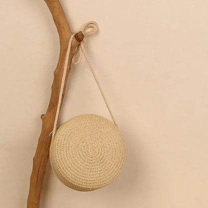 Baby Girl Fashion Casual Solid Straw Shoulder Bags Backpack Accessories Kids Coin Purse Kids Children Cute Round Messenger Bag