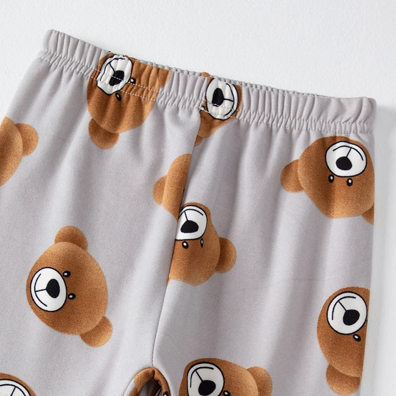 2-piece 2024 new autumn children's cute bear long-sleeved trousers suit boy leisure and comfortable home cover girl Joker pajama