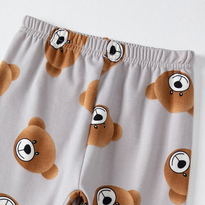2-piece 2024 new autumn children's cute bear long-sleeved trousers suit boy leisure and comfortable home cover girl Joker pajama
