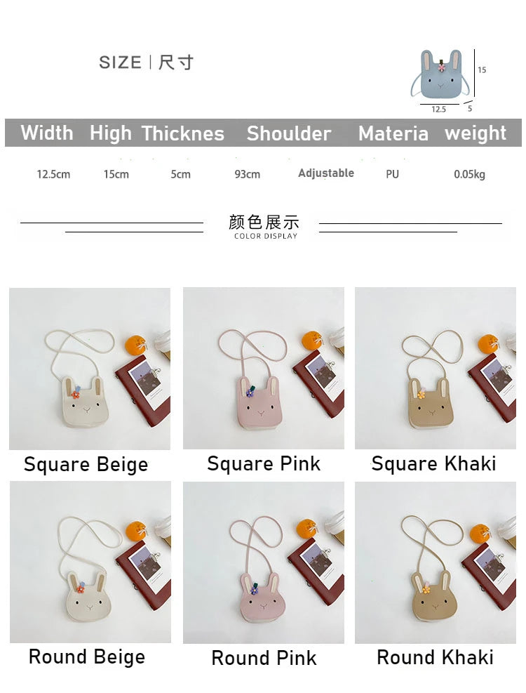 New Cartoon Animal Kids Mini Bags PU Leather Shoulder Bag Cute Bunny Bag for Children Soft Bunny Kids Toddler Girls Boy Purse