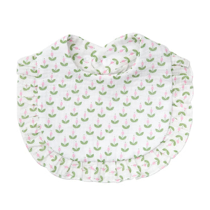 Flower Print Baby Bibs Adjustable Snap Saliva Towel Ruffled Edge Muslin Cotton Burp Cloths Rainbow A Grade Girls Feeding Scarf