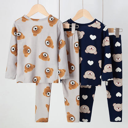 2-piece 2024 new autumn children's cute bear long-sleeved trousers suit boy leisure and comfortable home cover girl Joker pajama