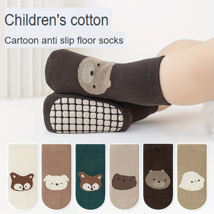 6/1 Pairs Autumn And Winter Large Area Dot Glue Baby Trampoline Socks, Baby Little Kids Non-slip Floor Socks Large Cartoon Strai