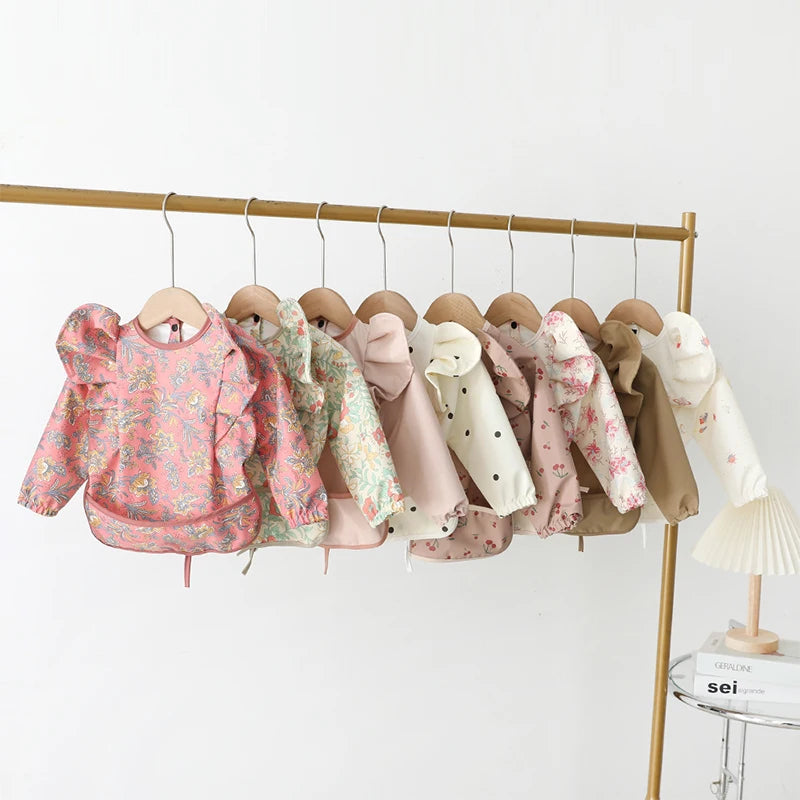 Baby Feeding Bibs Angel Wings Kids Waterproof Long Sleeve Art Smock Baby Stuff Anti-dirty Dinning Apron with Pocket for Newborn