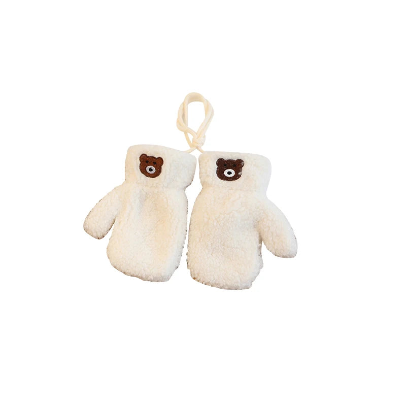 Bear Winter Baby Scarf Gloves Set Faux Lamb Wool Korean Warm Kids Neck Warmer Mittens Children Boys Girls Accessories 2-6Y