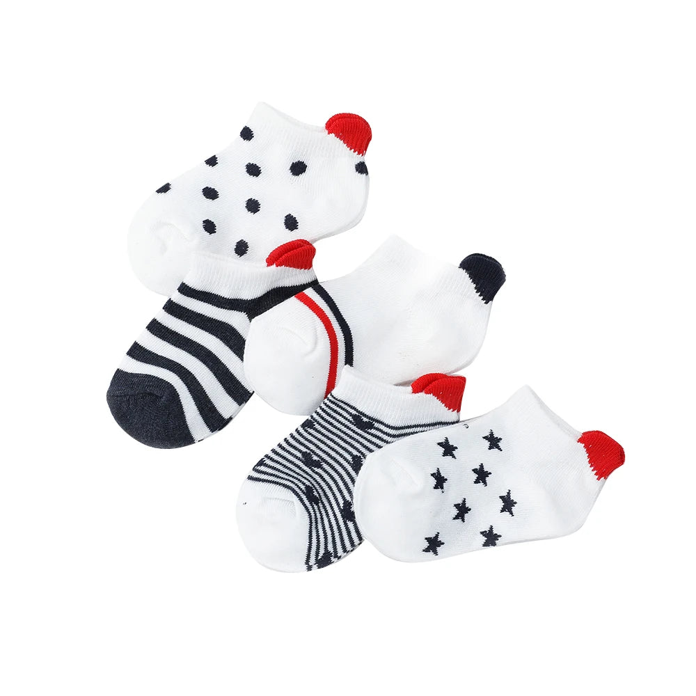 5Pairs/lot 0-12Y Cute Lovely Short Baby Socks Children Sock Red Heart Girls Cotton Mesh Cute Newborn Boy Toddler White Sock