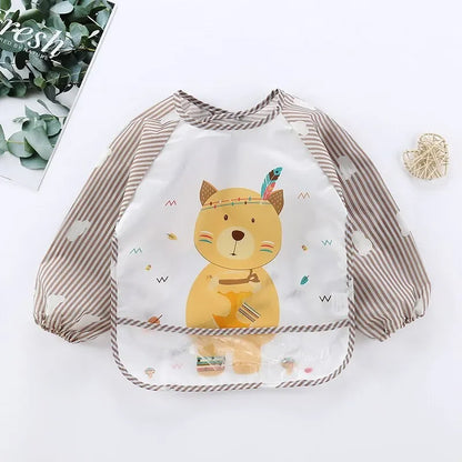 1Pcs Waterproof Eating Smock Infant Toddler Baby Cartoon Long Sleeve Art Apron Animal Smock Soft Baby Bib Burp Clothes