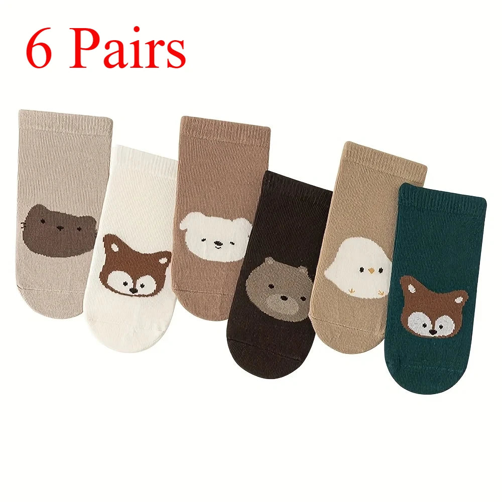 6/1 Pairs Autumn And Winter Large Area Dot Glue Baby Trampoline Socks, Baby Little Kids Non-slip Floor Socks Large Cartoon Strai