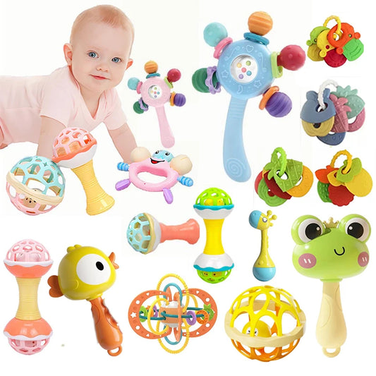 Baby Development Toys 0 6 12 Months Sensory Baby Teether Rattle Hand Grip Toys Soft Teething Educational Toys Games For Babies