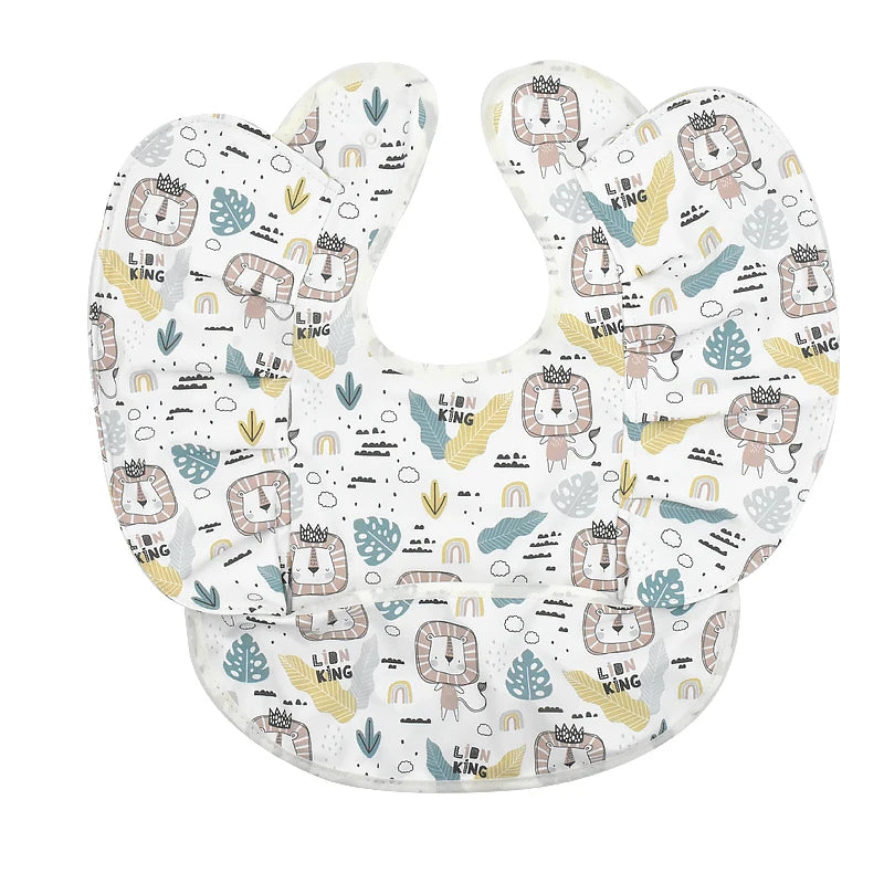 INS Nordic Style Baby Bibs Waterproof Short Sleeve with Pocket Feeding Waterproof Bib Easy Clean Cute Elephant Bibs Soft PU