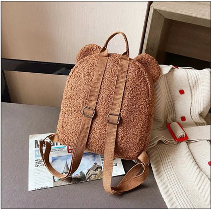 Cute Bear Ear Plush Backpack for Kids Adult Lamb Fleece Shoulder Bag High-capacity Korean Parent-Child Bags Boys Girls Backpacks